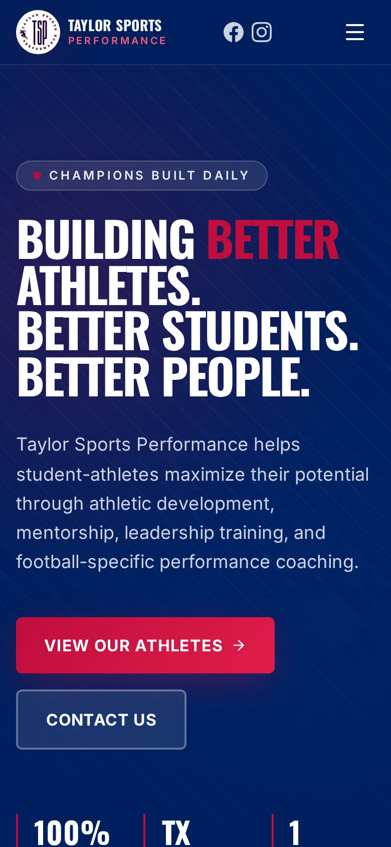 Taylor Sports Performance website shown on a mobile phone