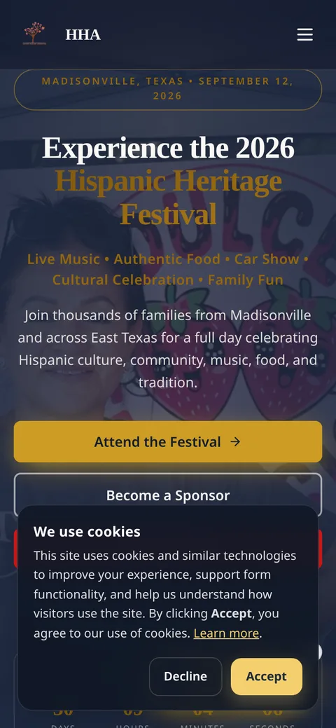 Hispanic Heritage Association website shown on a mobile phone