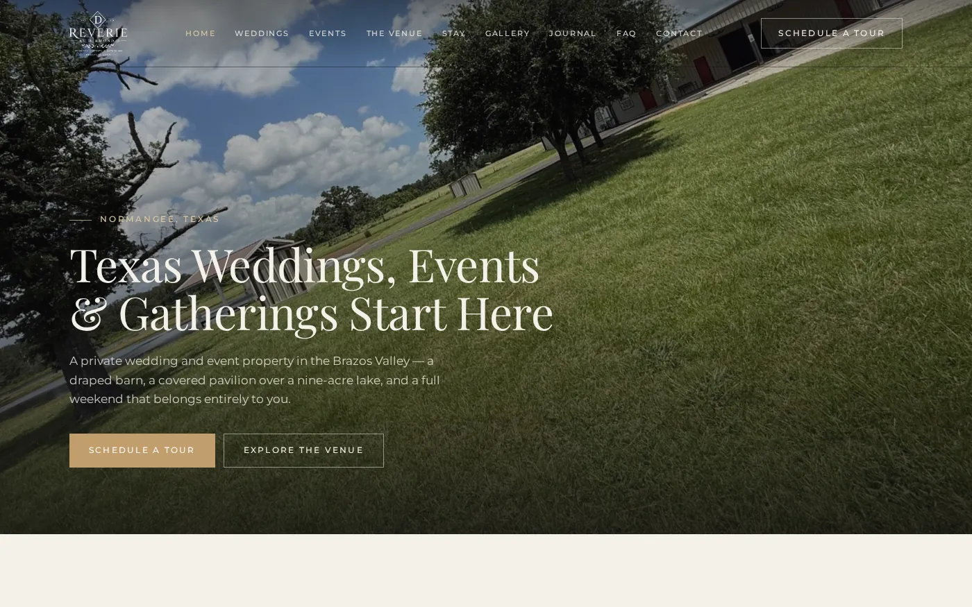 Sitio web del lugar de bodas Reverie at Diamond D en una pantalla de escritorio