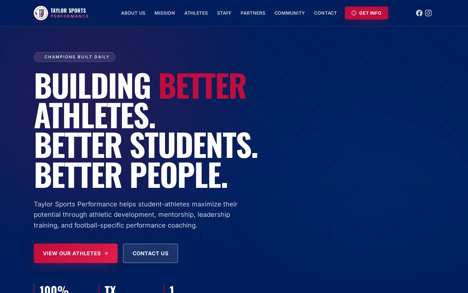 Taylor Sports Performance website shown on a desktop screen